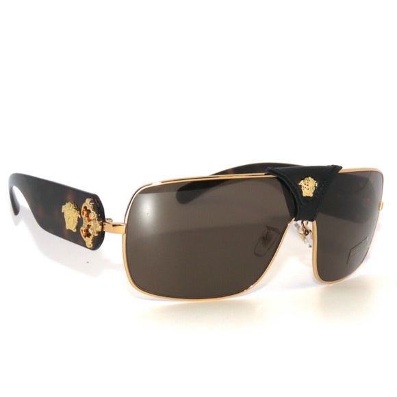 Versace 2207 Q-A 1002/3 Havana Removable Leather Detail Gold Medusa Sunglasses - Picture 3 of 6